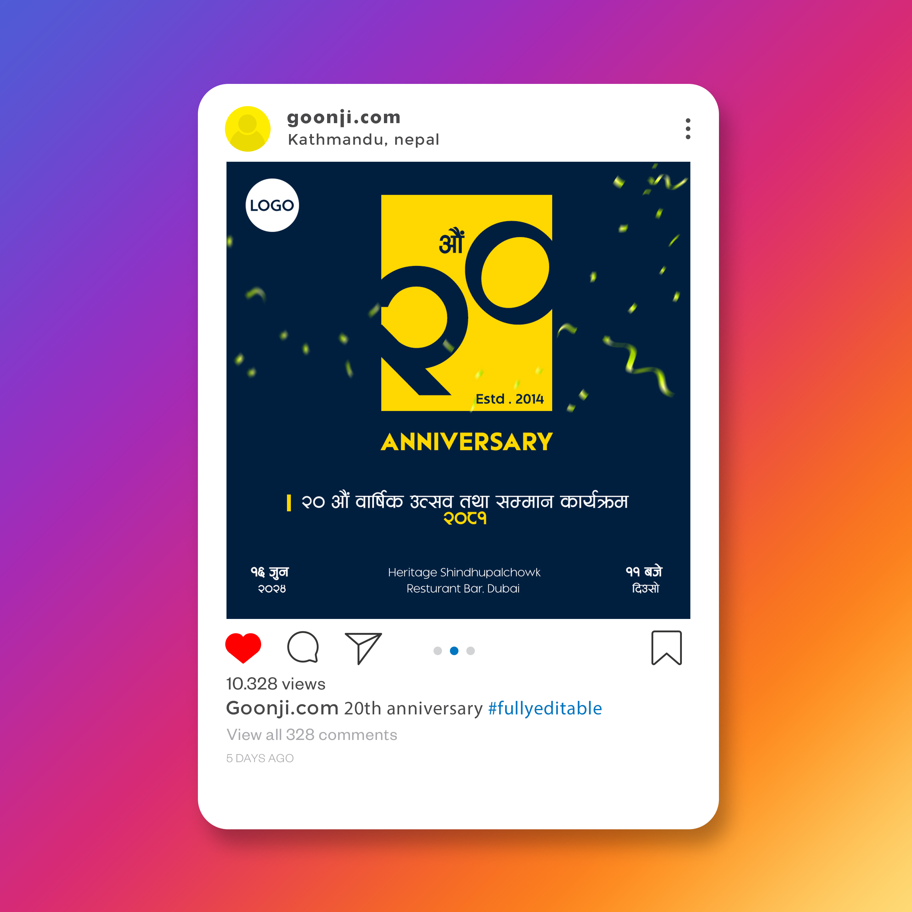 20th anniversary social media post design